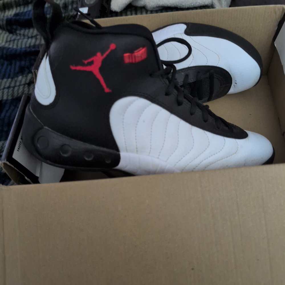 Men's Jordan Black & White with Red. Size 8 -Men's Or 9 -Womens